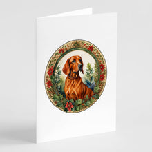 Load image into Gallery viewer, Red Redbone Coonhound Christmas Flowers Greeting Cards - Blank Note Cards – 8-Pack of Artist-Designed Cards with Envelopes