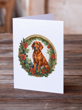 Load image into Gallery viewer, Red Redbone Coonhound Christmas Flowers Greeting Cards - Blank Note Cards – 8-Pack of Artist-Designed Cards with Envelopes