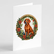 Load image into Gallery viewer, Red Redbone Coonhound Christmas Flowers Greeting Cards - Blank Note Cards – 8-Pack of Artist-Designed Cards with Envelopes