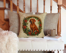 Load image into Gallery viewer, Red Redbone Coonhound Christmas Flowers Throw Pillow - 14x14 Decorative Pillow – Art for Your Home &amp; Patio