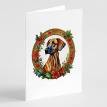 Load image into Gallery viewer, Rhodesian Ridgeback Christmas Flowers Greeting Cards - Blank Note Cards – 8-Pack of Artist-Designed Cards with Envelopes