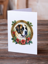 Load image into Gallery viewer, Saint Bernard Christmas Flowers Greeting Cards - Blank Note Cards – 8-Pack of Artist-Designed Cards with Envelopes