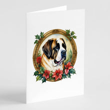 Load image into Gallery viewer, Saint Bernard Christmas Flowers Greeting Cards - Blank Note Cards – 8-Pack of Artist-Designed Cards with Envelopes