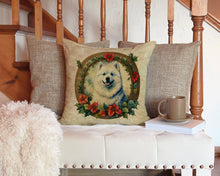 Load image into Gallery viewer, Samoyed Christmas Flowers Throw Pillow - 14x14 Decorative Pillow – Art for Your Home &amp; Patio