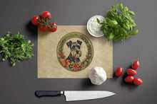 Load image into Gallery viewer, Schnauzer Christmas Flowers Glass Cutting Boards – Durable, Decorative Kitchen Art