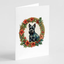 Load image into Gallery viewer, Scottish Terrier Christmas Flowers Greeting Cards - Blank Note Cards – 8-Pack of Artist-Designed Cards with Envelopes