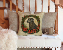 Load image into Gallery viewer, Scottish Deerhound Christmas Flowers Throw Pillow - 14x14 Decorative Pillow – Art for Your Home &amp; Patio