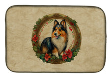 Load image into Gallery viewer, Sheltie Christmas Flowers Dish Drying Mat