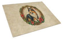 Load image into Gallery viewer, Sheltie Christmas Flowers Glass Cutting Boards – Durable, Decorative Kitchen Art