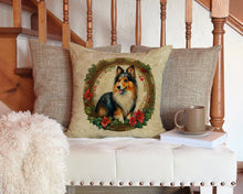 Load image into Gallery viewer, Sheltie Christmas Flowers Throw Pillow - 14x14 Decorative Pillow – Art for Your Home &amp; Patio