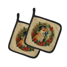 Load image into Gallery viewer, Shiba Inu Christmas Flowers Pot Holders - Set of 2 Decorative Kitchen Helpers | Made in the USA