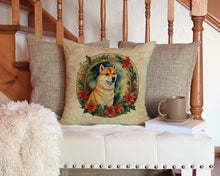 Load image into Gallery viewer, Shiba Inu Christmas Flowers Throw Pillow - 14x14 Decorative Pillow – Art for Your Home &amp; Patio