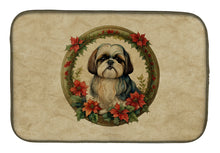 Load image into Gallery viewer, Shih Tzu Christmas Flowers Dish Drying Mat