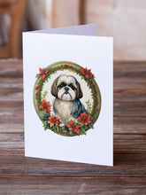 Load image into Gallery viewer, Shih Tzu Christmas Flowers Greeting Cards - Blank Note Cards – 8-Pack of Artist-Designed Cards with Envelopes