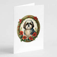 Load image into Gallery viewer, Shih Tzu Christmas Flowers Greeting Cards - Blank Note Cards – 8-Pack of Artist-Designed Cards with Envelopes