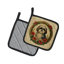 Load image into Gallery viewer, Shih Tzu Christmas Flowers Pot Holders - Set of 2 Decorative Kitchen Helpers | Made in the USA