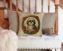Load image into Gallery viewer, Shih Tzu Christmas Flowers Throw Pillow - 14x14 Decorative Pillow – Art for Your Home &amp; Patio