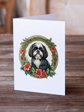 Load image into Gallery viewer, Shih Tzu Christmas Flowers Greeting Cards - Blank Note Cards – 8-Pack of Artist-Designed Cards with Envelopes