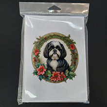 Load image into Gallery viewer, Shih Tzu Christmas Flowers Greeting Cards - Blank Note Cards – 8-Pack of Artist-Designed Cards with Envelopes