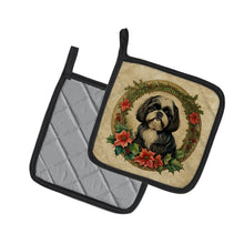 Load image into Gallery viewer, Shih Tzu Christmas Flowers Pot Holders - Set of 2 Decorative Kitchen Helpers | Made in the USA