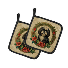 Load image into Gallery viewer, Shih Tzu Christmas Flowers Pot Holders - Set of 2 Decorative Kitchen Helpers | Made in the USA
