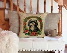 Load image into Gallery viewer, Shih Tzu Christmas Flowers Throw Pillow - 14x14 Decorative Pillow – Art for Your Home &amp; Patio