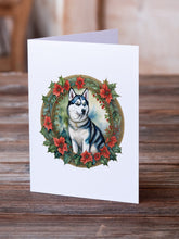 Load image into Gallery viewer, Siberian Husky Christmas Flowers Greeting Cards - Blank Note Cards – 8-Pack of Artist-Designed Cards with Envelopes