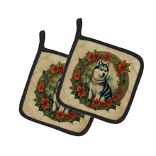 Load image into Gallery viewer, Siberian Husky Christmas Flowers Pot Holders - Set of 2 Decorative Kitchen Helpers | Made in the USA
