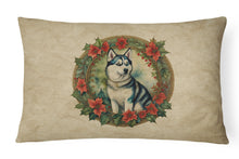 Load image into Gallery viewer, Siberian Husky Christmas Flowers Throw Pillow