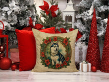 Load image into Gallery viewer, Siberian Husky Christmas Flowers Throw Pillow