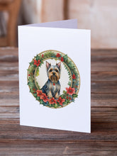 Load image into Gallery viewer, Silky Terrier Christmas Flowers Greeting Cards - Blank Note Cards – 8-Pack of Artist-Designed Cards with Envelopes