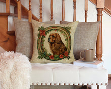 Load image into Gallery viewer, Sussex Spaniel Christmas Flowers Throw Pillow - 14x14 Decorative Pillow – Art for Your Home &amp; Patio