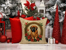 Load image into Gallery viewer, Tibetan Mastiff Christmas Flowers Throw Pillow