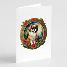 Load image into Gallery viewer, Tibetan Spaniel Christmas Flowers Greeting Cards - Blank Note Cards – 8-Pack of Artist-Designed Cards with Envelopes