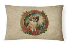 Load image into Gallery viewer, Tibetan Spaniel Christmas Flowers Throw Pillow