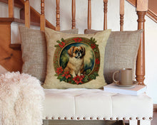 Load image into Gallery viewer, Tibetan Spaniel Christmas Flowers Throw Pillow - 14x14 Decorative Pillow – Art for Your Home &amp; Patio