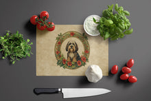 Load image into Gallery viewer, Tibetan Terrier Christmas Flowers Glass Cutting Boards – Durable, Decorative Kitchen Art
