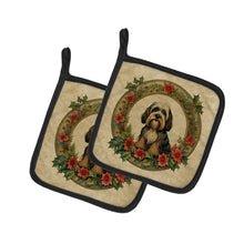 Load image into Gallery viewer, Tibetan Terrier Christmas Flowers Pot Holders - Set of 2 Decorative Kitchen Helpers | Made in the USA