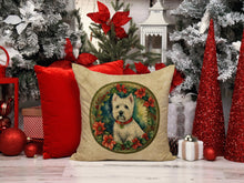 Load image into Gallery viewer, Westie Christmas Flowers Throw Pillow
