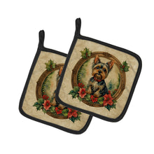 Load image into Gallery viewer, Yorkie Christmas Flowers Pot Holders - Set of 2 Decorative Kitchen Helpers | Made in the USA