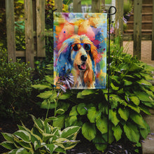 Load image into Gallery viewer, Afghan Hound Hippie Dawg Garden Flag – Retro Dog with Sunglasses &amp; Multicolored Background