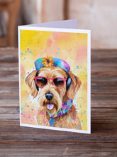 Load image into Gallery viewer, Airedale Terrier Hippie Dawg Greeting Cards - Blank Note Cards – 8-Pack of Artist-Designed Cards with Envelopes