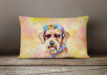 Load image into Gallery viewer, Airedale Terrier Hippie Dawg Fabric Decorative Pillow