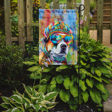Load image into Gallery viewer, Akita Hippie Dawg Garden Flag – Retro Dog with Sunglasses &amp; Multicolored Background