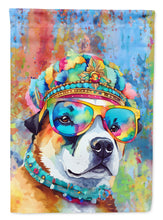 Load image into Gallery viewer, Akita Hippie Dawg Garden Flag – Retro Dog with Sunglasses &amp; Multicolored Background