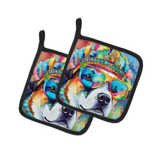 Load image into Gallery viewer, Akita Hippie Dawg Pot Holders - Set of 2 Decorative Kitchen Helpers | Made in the USA