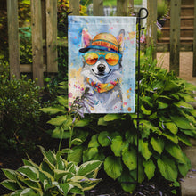 Load image into Gallery viewer, Alaskan Klee Kai Hippie Dawg Garden Flag – Retro Dog with Sunglasses &amp; Multicolored Background
