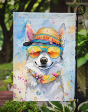 Load image into Gallery viewer, Alaskan Klee Kai Hippie Dawg Garden Flag – Retro Dog with Sunglasses &amp; Multicolored Background