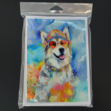 Load image into Gallery viewer, Alaskan Malamute Hippie Dawg Greeting Cards - Blank Note Cards – 8-Pack of Artist-Designed Cards with Envelopes