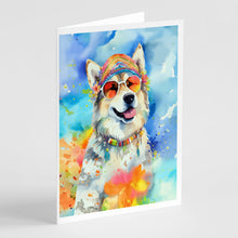 Load image into Gallery viewer, Alaskan Malamute Hippie Dawg Greeting Cards - Blank Note Cards – 8-Pack of Artist-Designed Cards with Envelopes